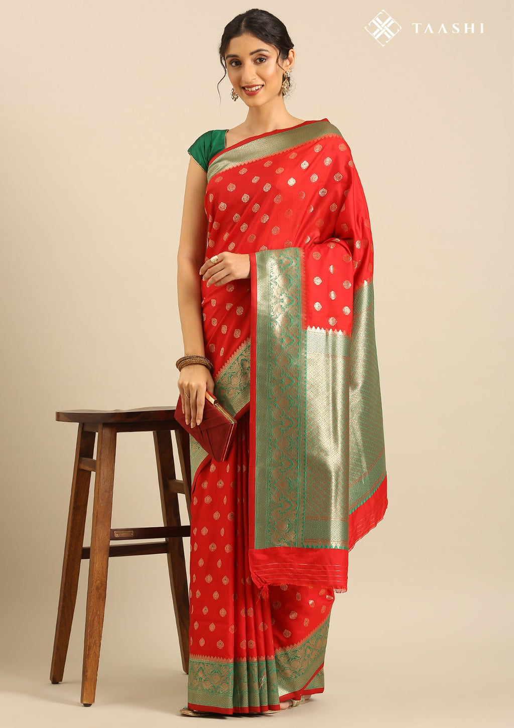 Red Allover Butta Weaving Silk Saree