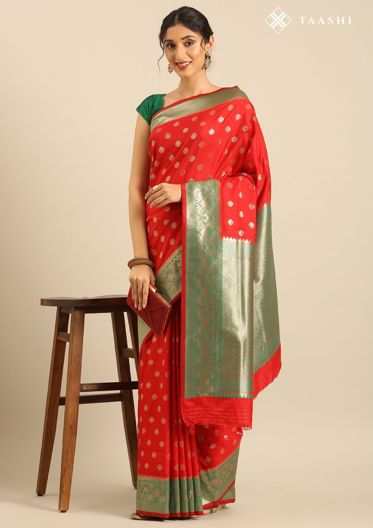 Red Allover Butta Weaving Silk Saree