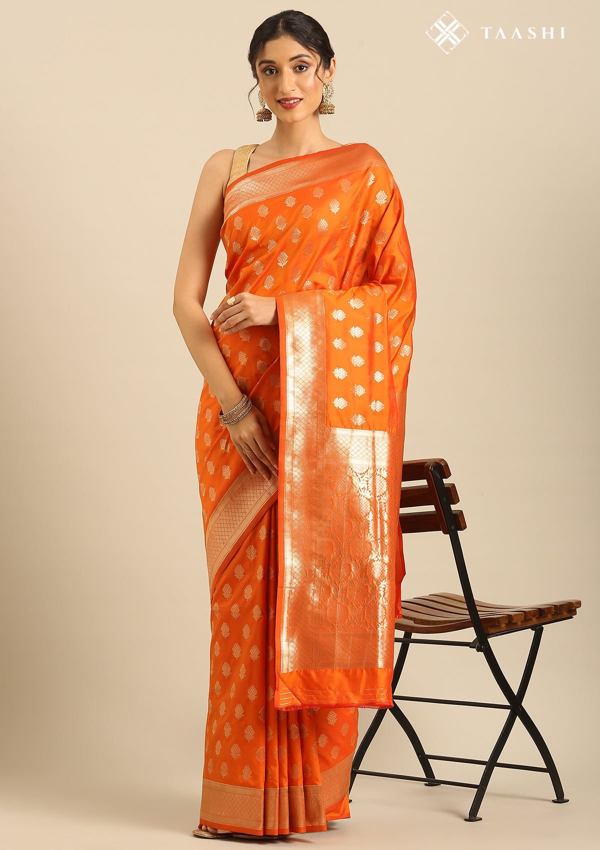 Orange Allover Butta Weaving Silk Saree
