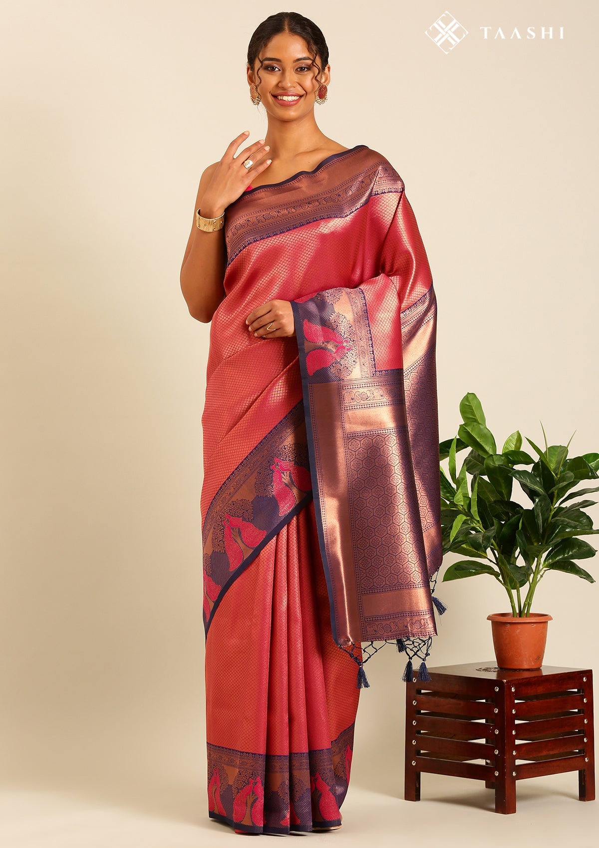 Rani Pink Tissue Brocade Weaving Silk Saree