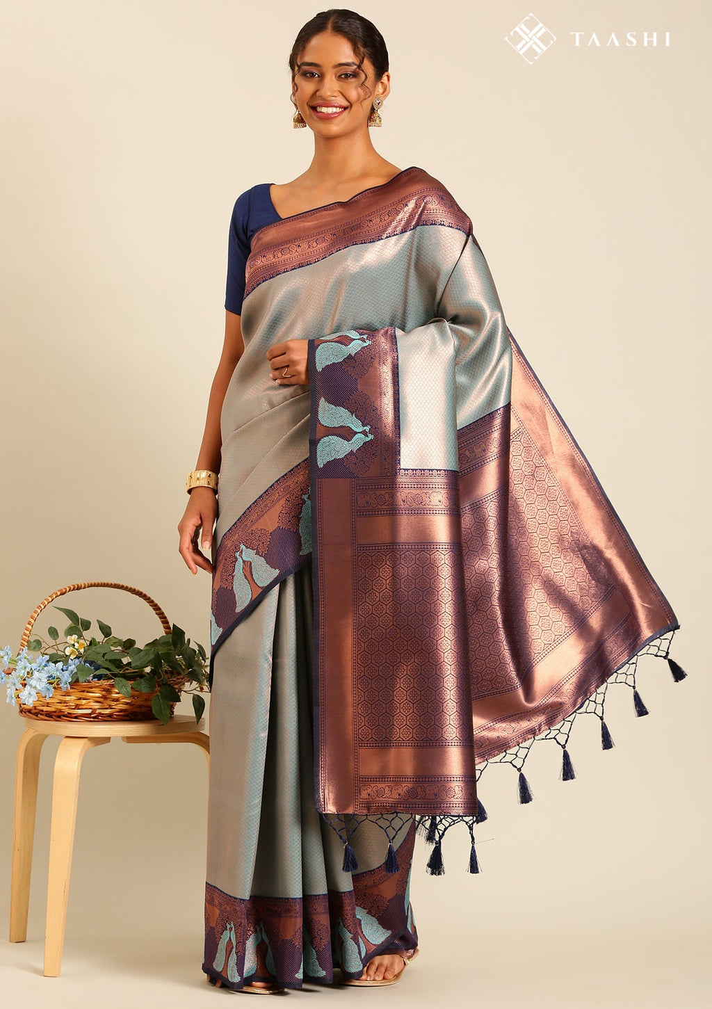 Turquoise Color Tissue Brocade Weaving Silk Saree