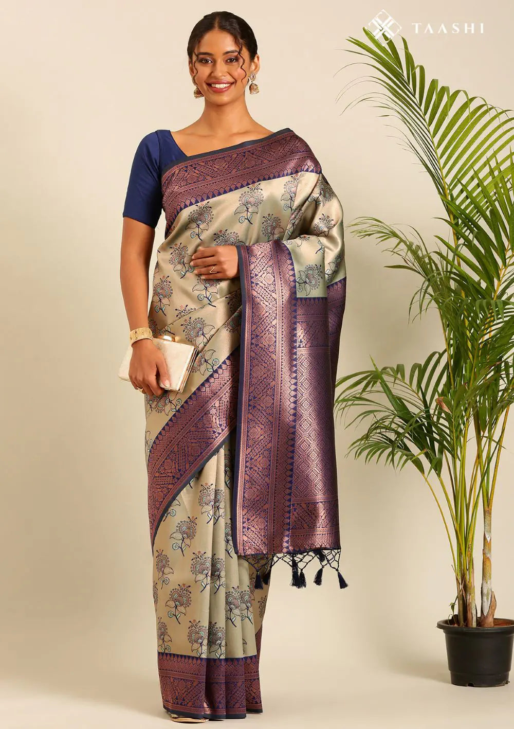 Sea Green Floral Tissue Brocade Silk Saree