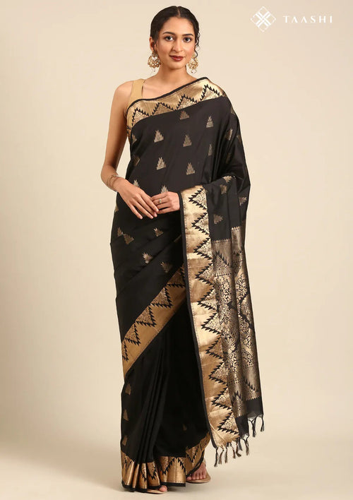 Black Temple Art Silk Saree